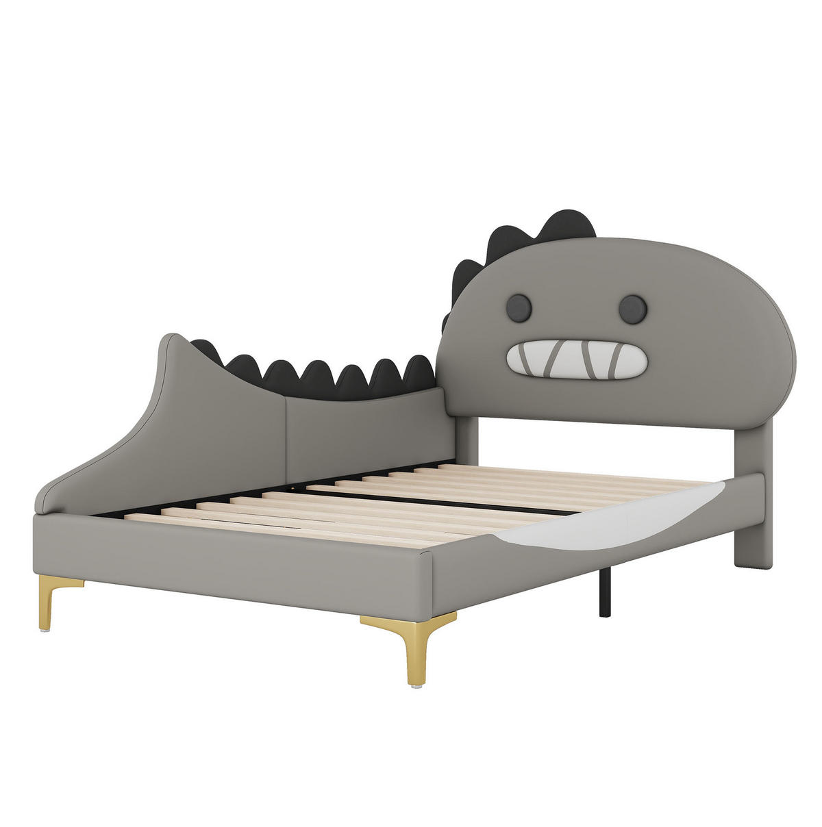 KINDERBETT aus PU und MDF 90x200 cm Grau im Dinosaurier-Design - Grau, Kunststoff (90/200cm) - IVMEU