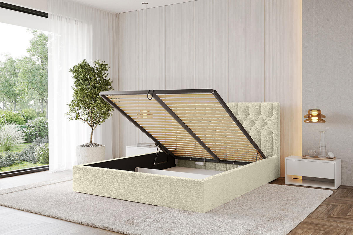 POLSTERBETT mit Bettkasten und Lattenrost, Bett mit Matratze H3/H4 - RENO 200x200 Beige - Taupe, Holzwerkstoff/Textil (200/200cm) - ALTDECOR