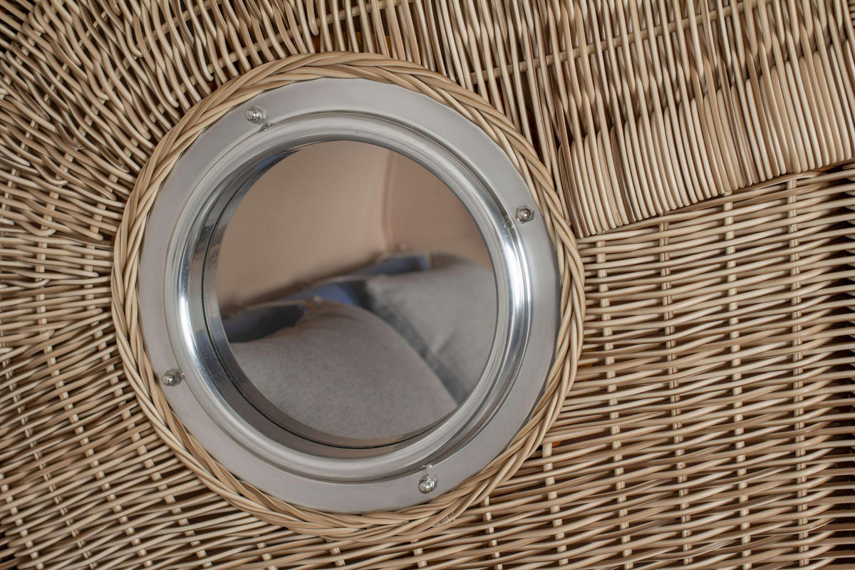 STRANDKORB XXL Düne Grande Teak PE Shell - Blau/Braun, Metall (142/170/95cm) - Mr. Deko