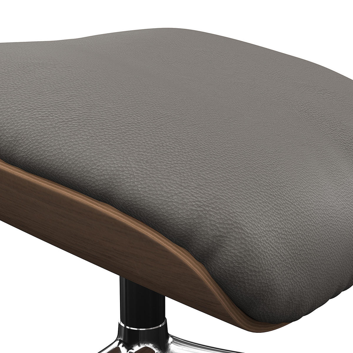 POLSTERHOCKER - Echtleder - Chromfarben/Grau, Leder/Holz (49/39/44cm) - home24