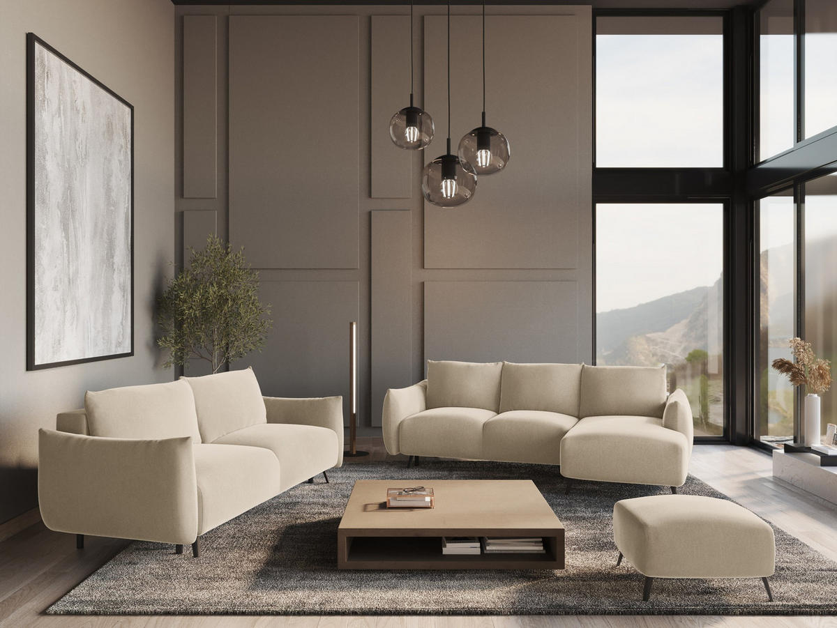 WOHNLANDSCHAFT Samt Stoff Beige - Beige/Creme, Textil/Metall (317/86/162cm) - Makamii