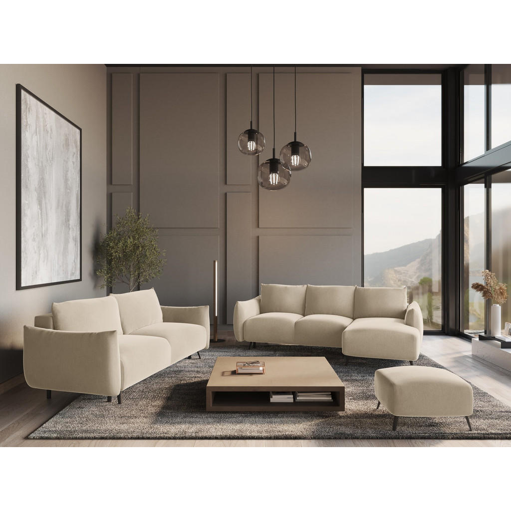 Thumbnail - Makamii Ecksofa, Creme, Textil, 3-Sitzer, Füllung: Schaumstoff, L-Form, Ottomane rechts, 242x162 cm, Made in EU, Wohnzim...
