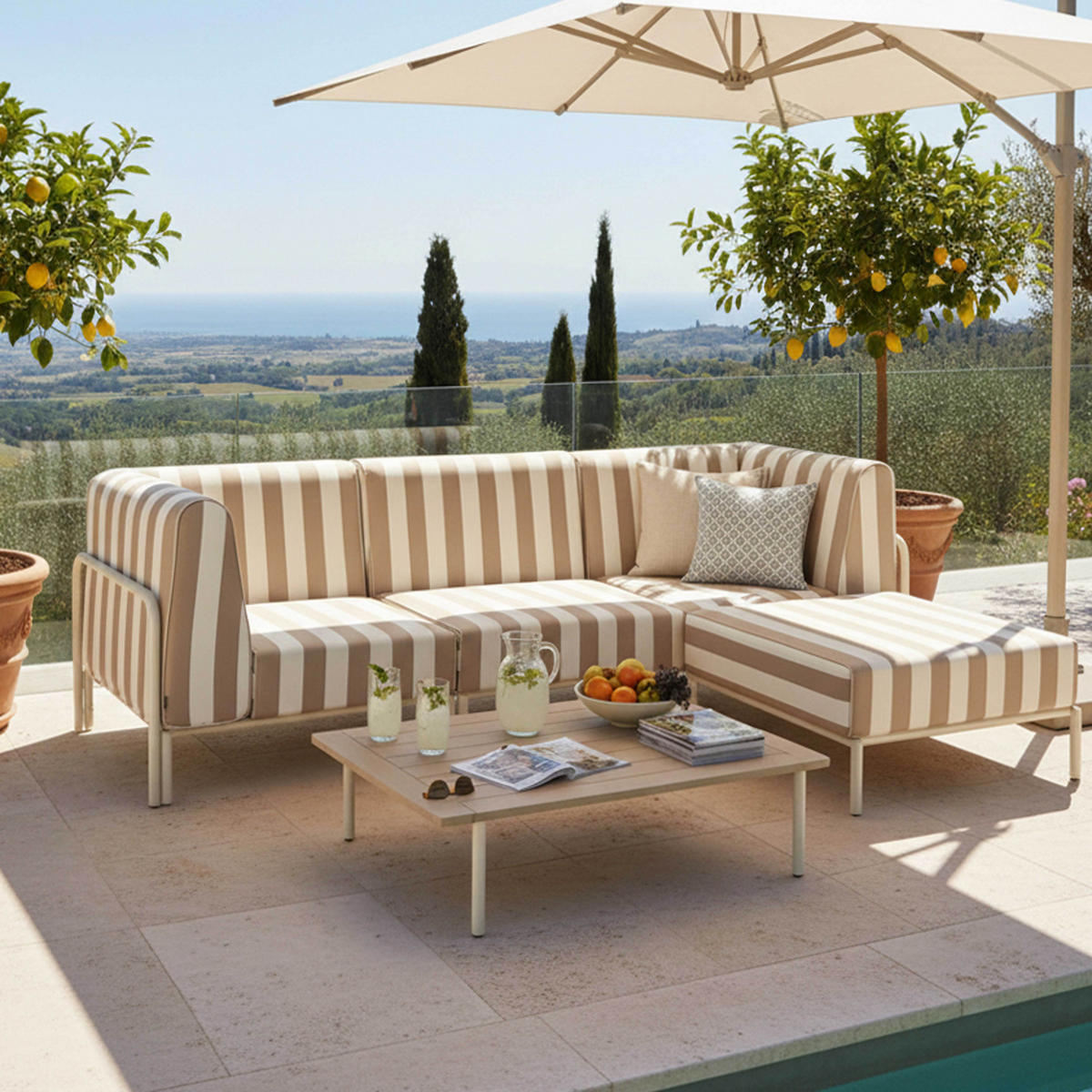 GARTENSOFA mit 4 Sitzplätzen, Beige - Beige, Textil - Oviala