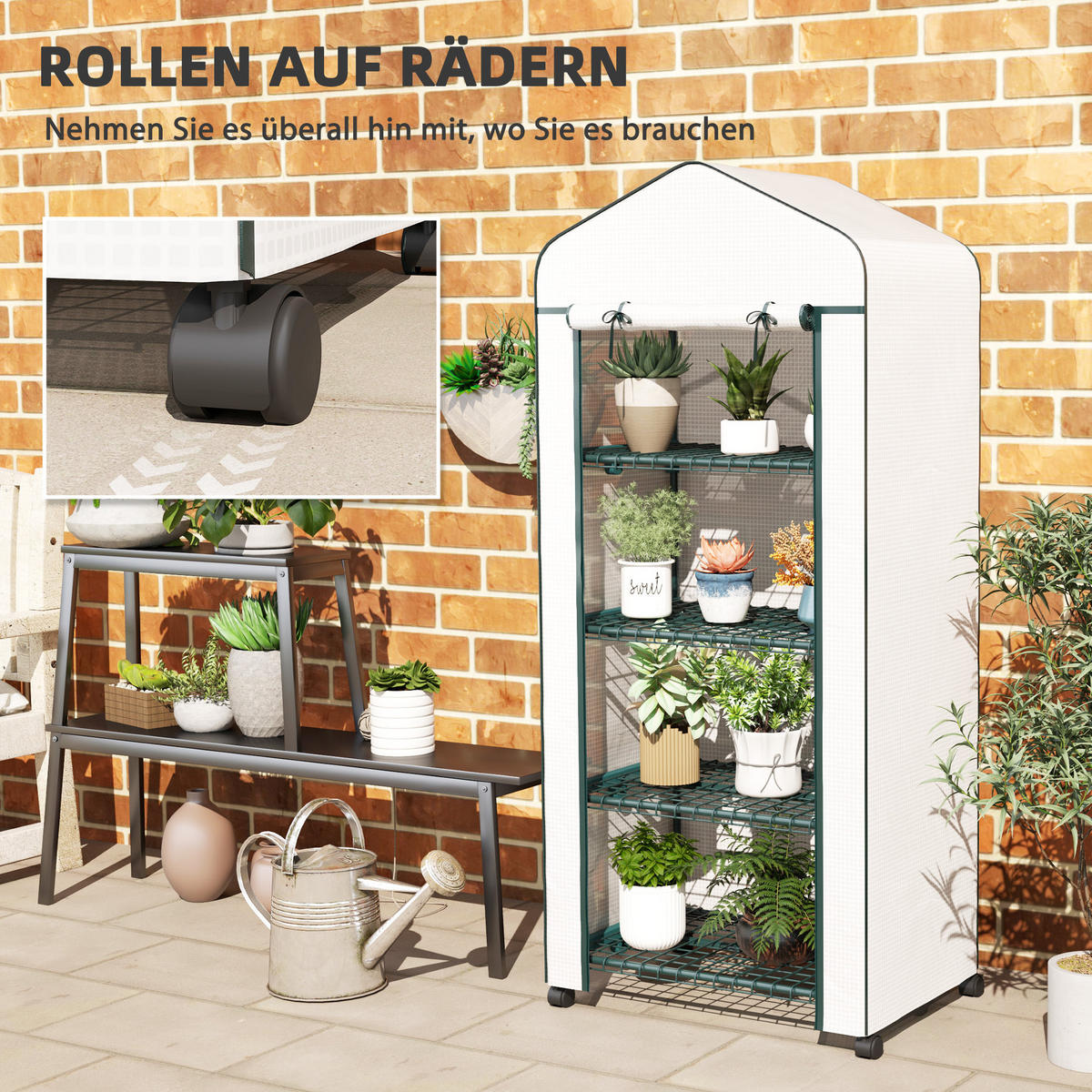GEWÄCHSHAUS aus Stahl 69x50x165 cm in Grün mit 4 Regalböden - Grün, Metall (50/165/69cm) - Modfu