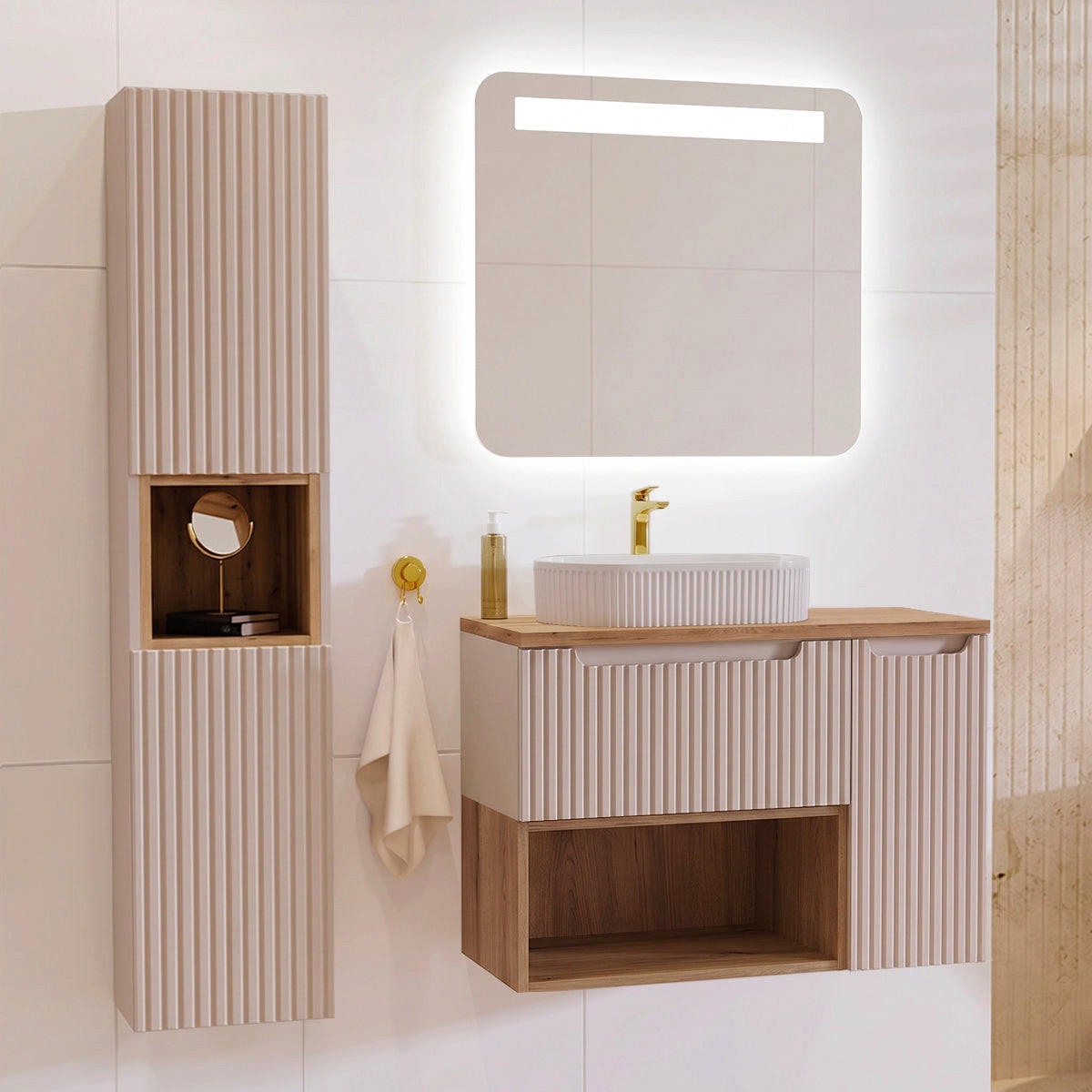 BADMÖBEL 90.4cm Riva 2er-Set Kaschmir - Beige, Holzwerkstoff (90.4/60/40cm) - Petits-meubles