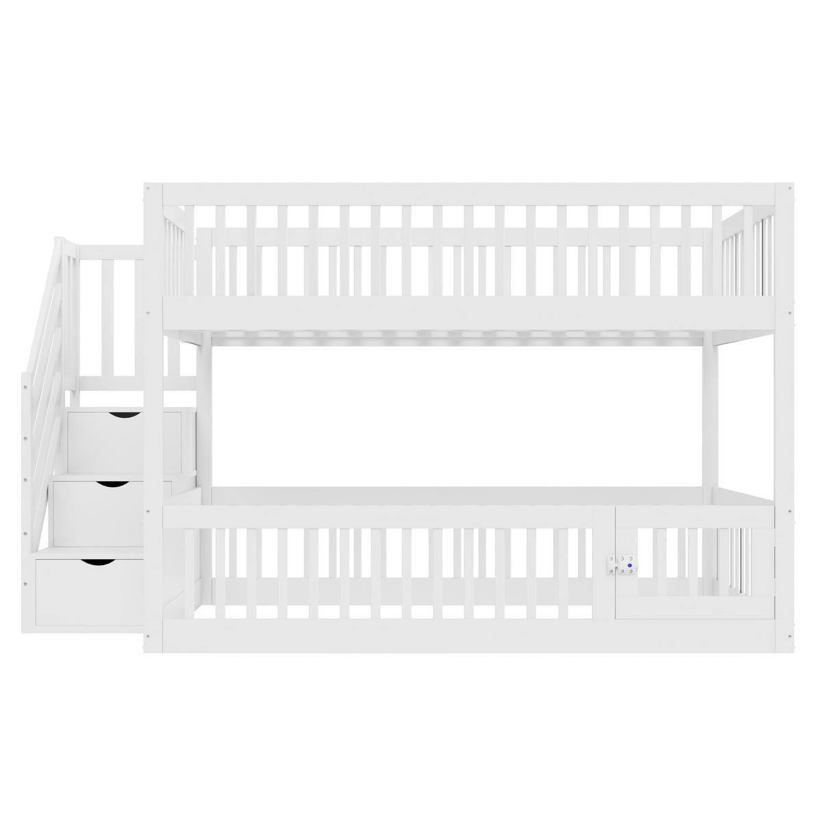 ETAGENBETT Holz 140 x 200 cm Weiß/Grau mit Treppe und Schubladen - Weiß, Holz (140/200cm) - ComfortXL