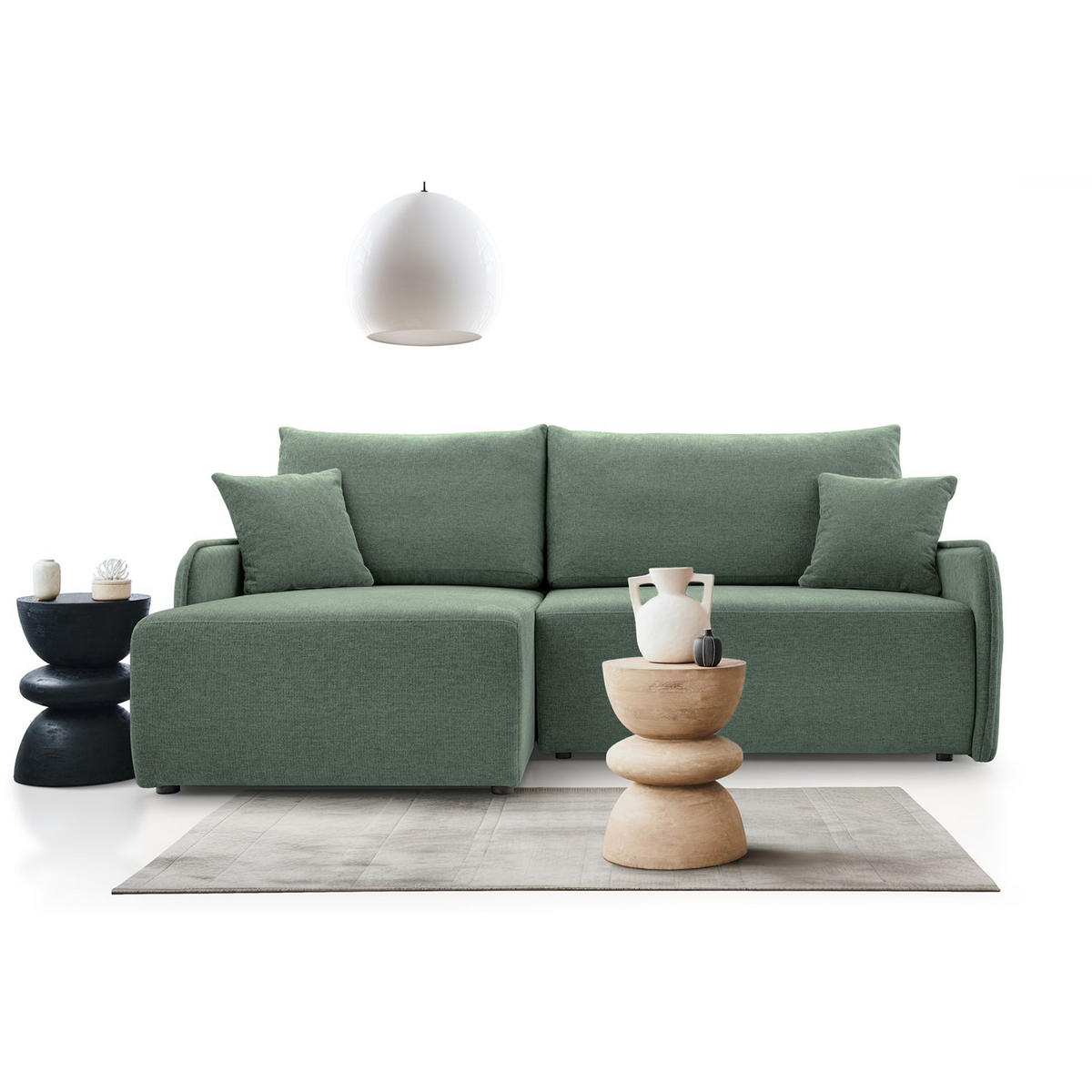 ECKSOFA Netarro, Salbeigrün Chenille, linksseitig - Schwarz/Hellgrün, Kunststoff/Textil (198/147cm) - Selsey