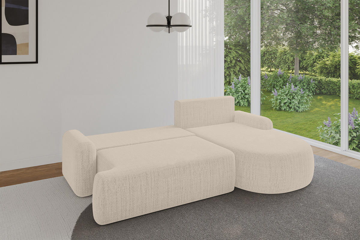 WOHNLANDSCHAFT mit Schlaffunktion und Bettkasten LIRA-L - 264x172x89 Beige - Beige, Holzwerkstoff/Textil (172/264cm) - ALTDECOR