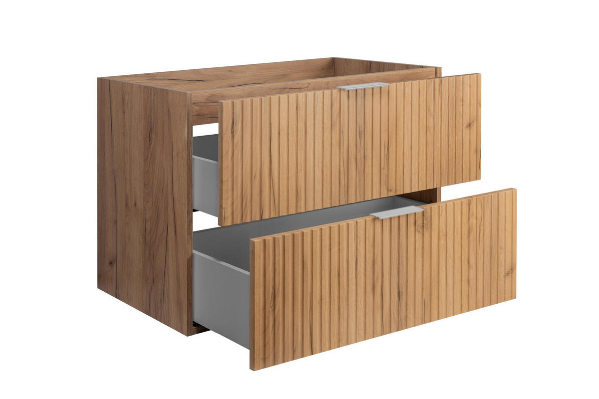 WASCHBECKUNTERSCHRANK, Eiche Craft, 80 x 57 x 46 cm, Griff silber, ohne Arbeitsplatte - Eichefarben/Silberfarben, Holzwerkstoff (80/57/46cm) - 3XE LIVING