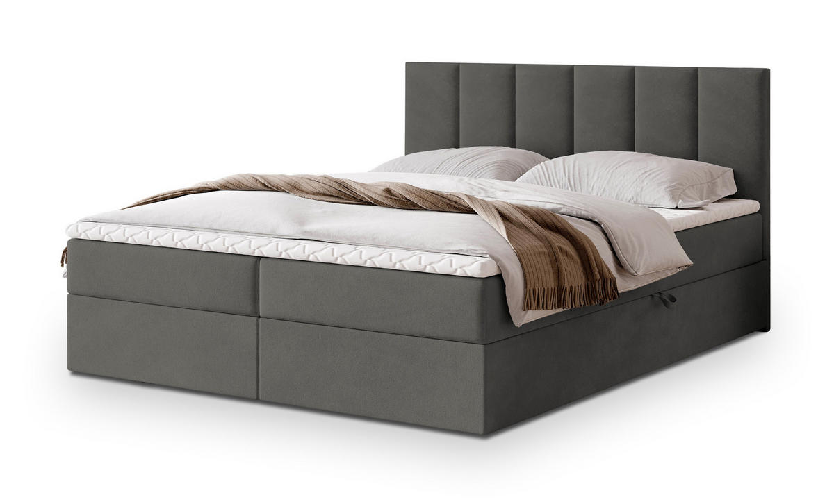POSTEL BOXSPRING MERIL 140x200 cm, s matrací a úložným prostorem, šedá - šedá, kompozitní dřevo/textil (140/200cm) - MASSENO