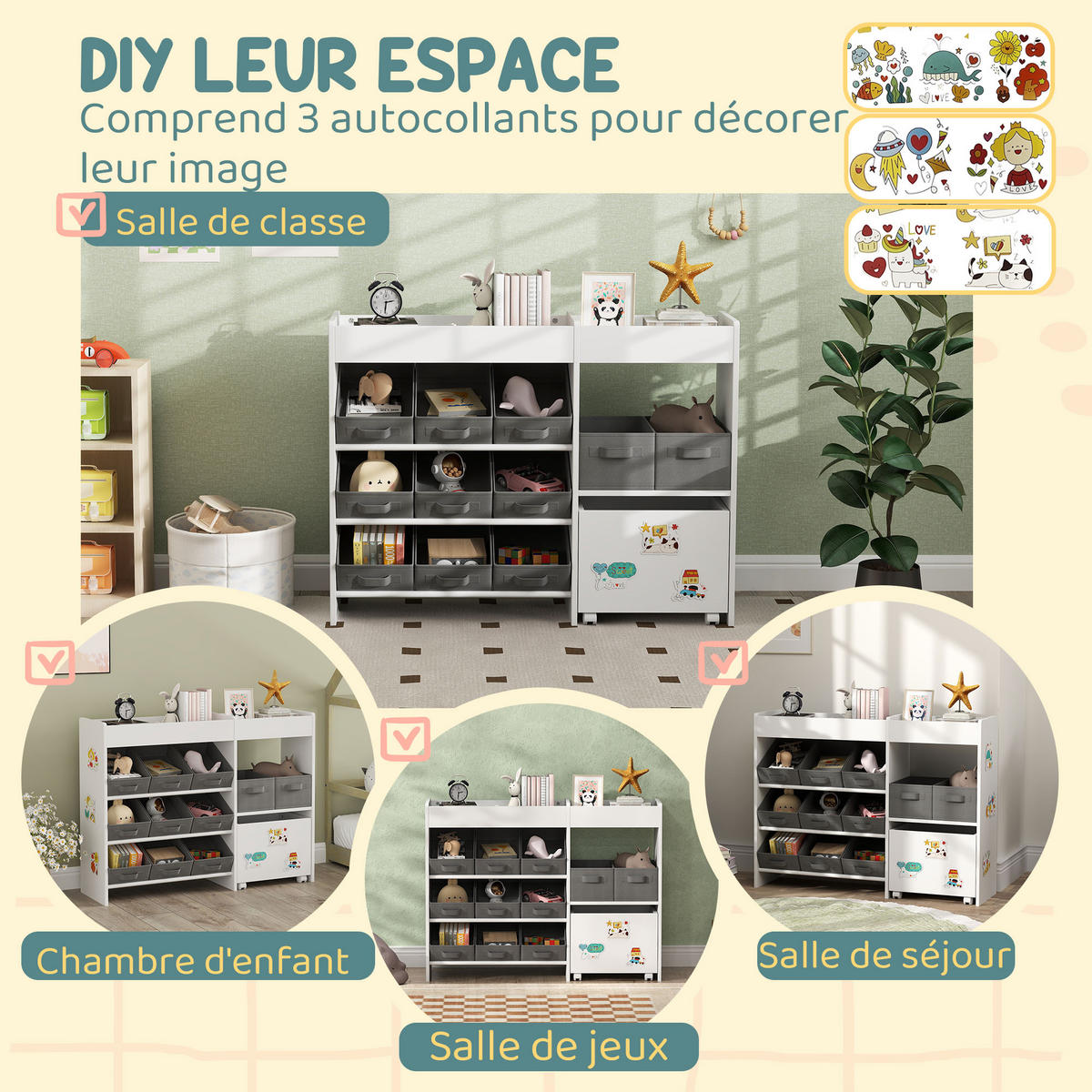 KINDERREGAL DE-17252 11 Aufbewahrungsboxen & Schrankfach Weiß - Weiß, Naturmaterialien (105/80/30cm) - ComfortXL
