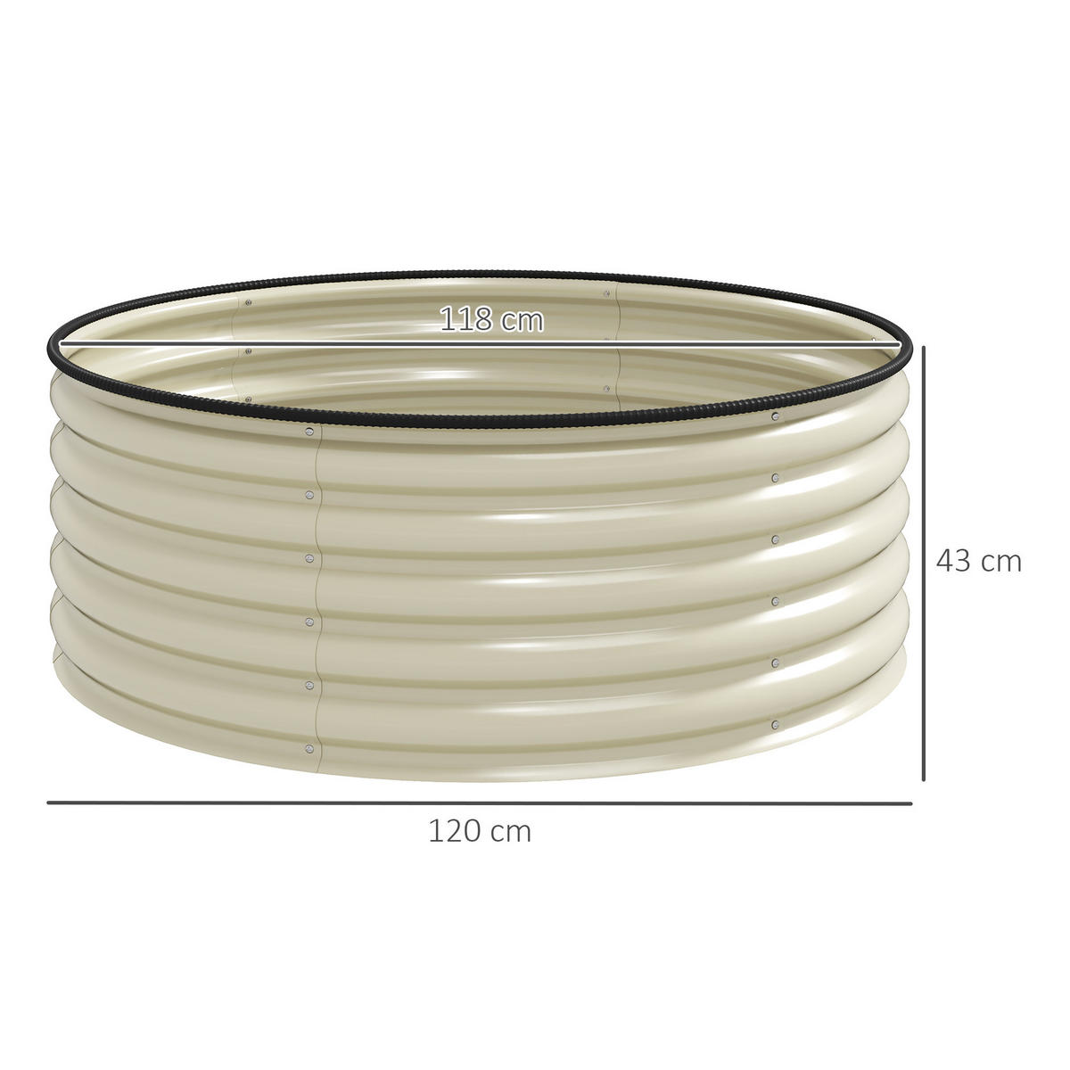 HOCHBEET, 120L x 120B x 43H cm - Creme, Metall (120/43/120cm) - Outsunny
