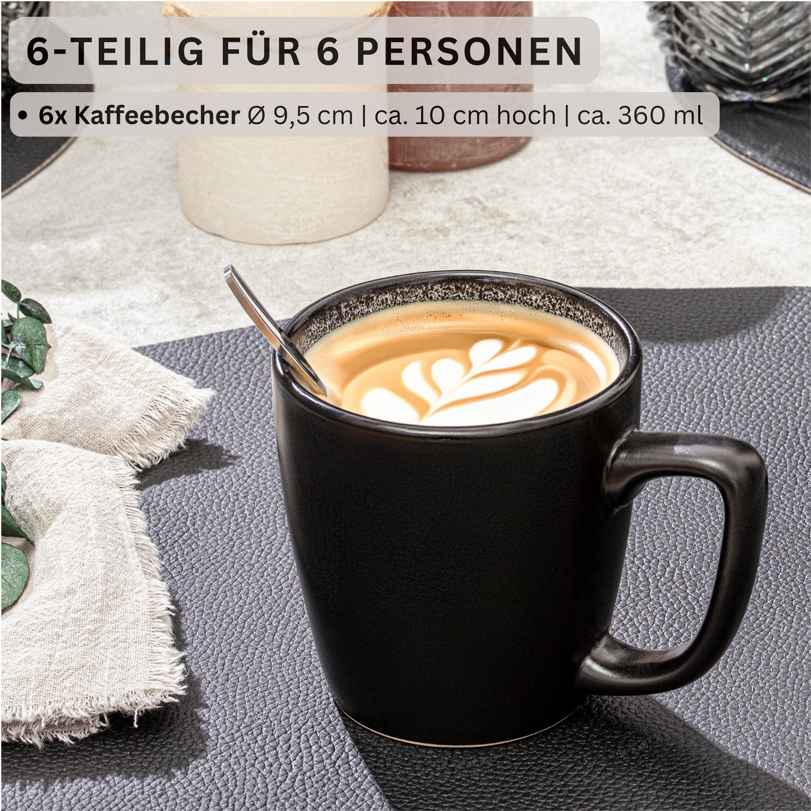 KAFFEEBECHER SET LUXOR - 6 teilig aus Steingut - Braun, Stein (0.36L) - Sänger
