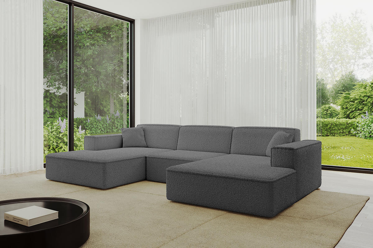 WOHNLANDSCHAFT IREA-U1-v4 - 303x171x79 cm Grau - Olivgrün, Holzwerkstoff/Textil (303/79/171cm) - ALTDECOR