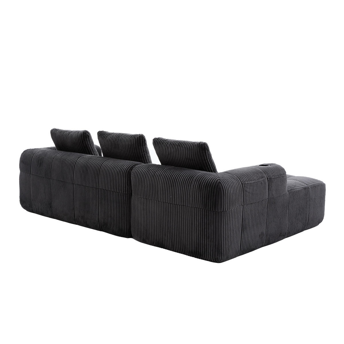 ECKSOFA DE-33721 mit Seitentasche und Becherhalter Dunkelgrau - Dunkelgrau, Textil (253/158cm) - ComfortXL