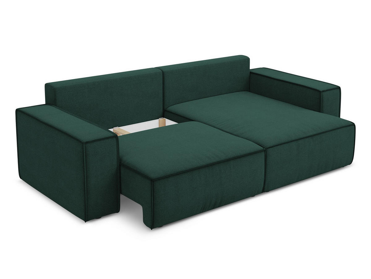 ECKSOFA mit Schlaffunktion Strukturstoff Stoff Grün - Dunkelgrün/Schwarz, Kunststoff/Textil (257/148cm) - Makamii