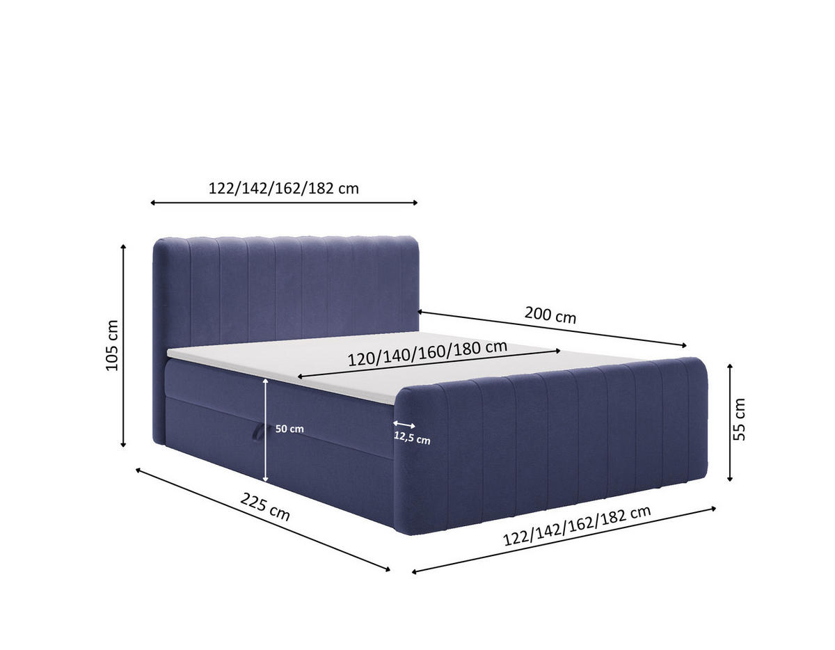 BOXBETT OSLO mit Bettkasten Stoff Komodo Marineblau 140x200 cm - Dunkelblau, Holz (140/200cm) - Kaiser Möbel