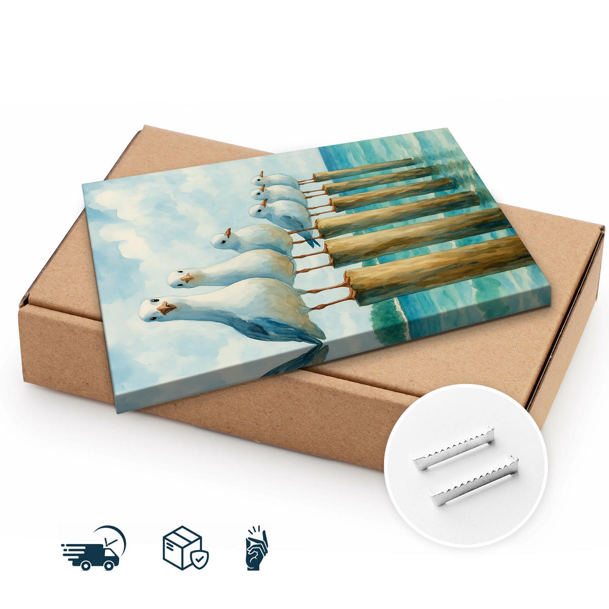 LEINWANDBILD Bemalte Möwen Meer 50/70cm - Blau/Beige, Textil (50/70cm) - Muralo