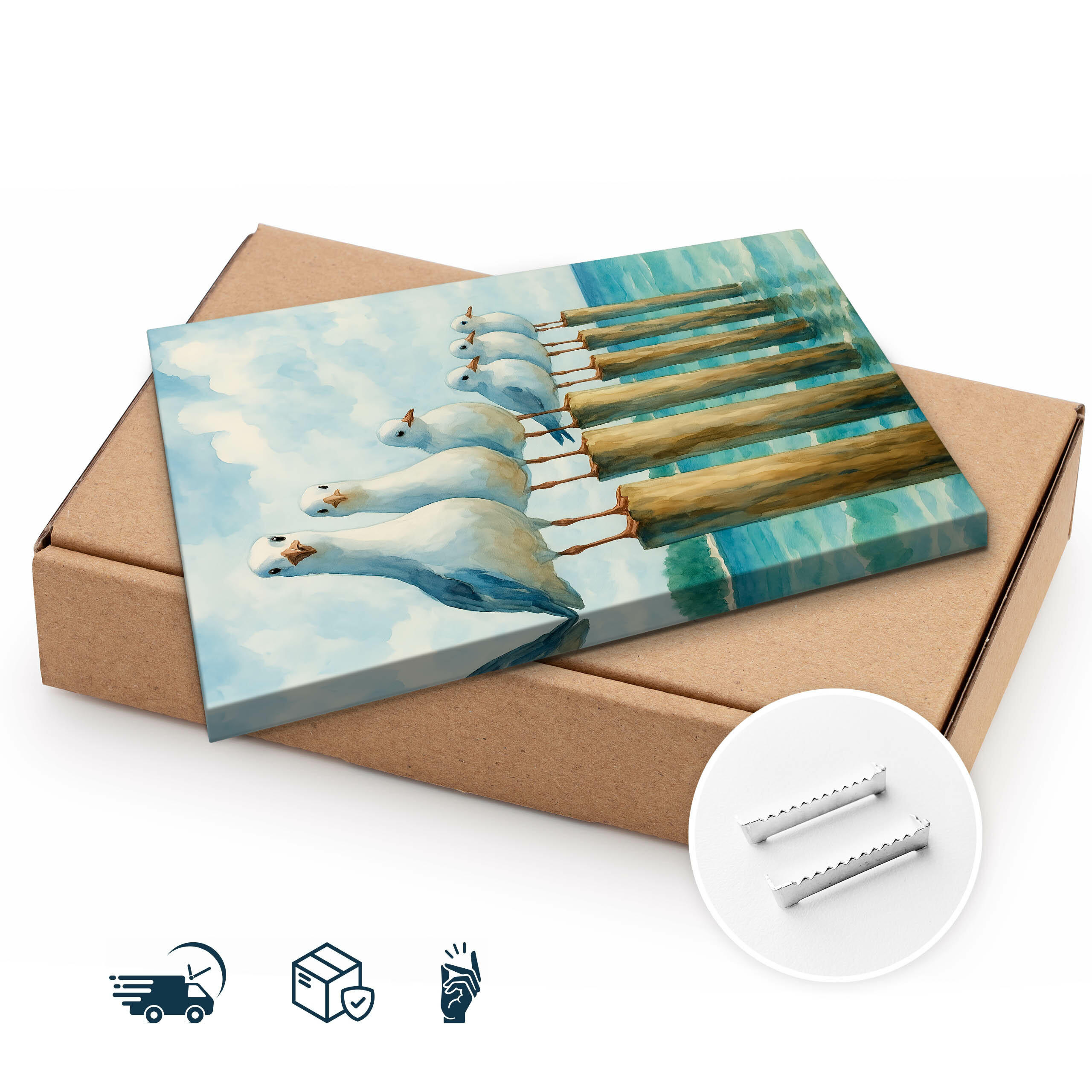 Thumbnail - Muralo Muralo, Blau, Grün, Beige, Braun, Weiß, Grau, Textil, Kiefer, Tiere, Wasser/Strand/Meer, Rechteckig, 70x100 cm, e...