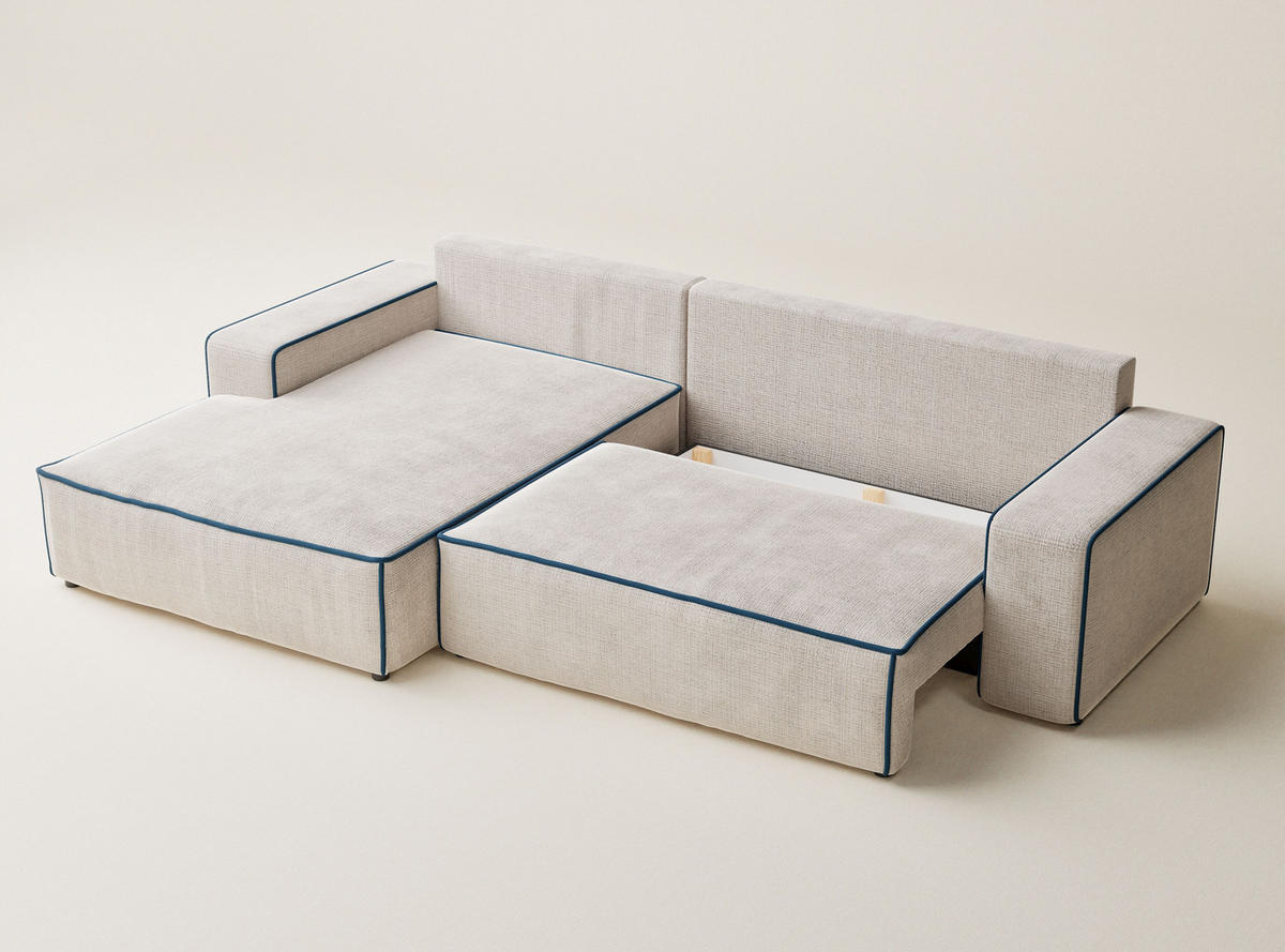 ECKSOFA MIT SCHLAFFUNKTION Modo Kupferfarbe Chenille-Stoff - Links Seite - Creme/Schwarz, Holz/Holzwerkstoff (185/294cm) - Maison de Reve