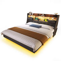 POLSTERBETT 160/200 cm grau aus Leinen mit LED, USB-C und Matratze - Grau, Textil (160/200cm) - OKWISH