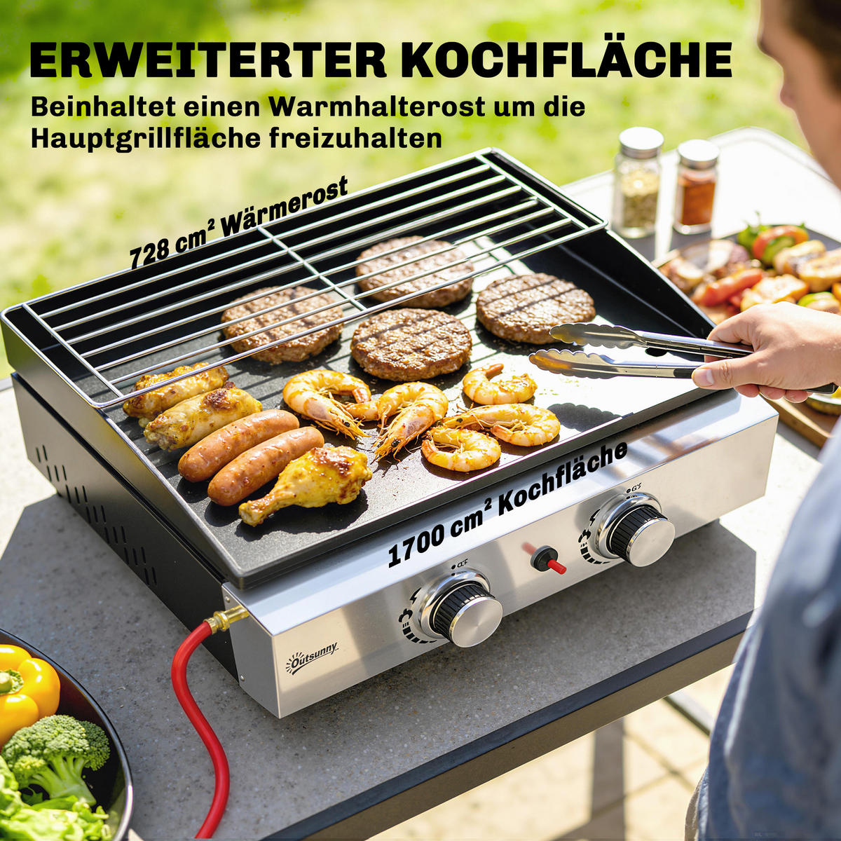 GASGRILL Stahl-Edelstahl Schwarz - Schwarz, Metall (44/21/51.5cm) - Outsunny