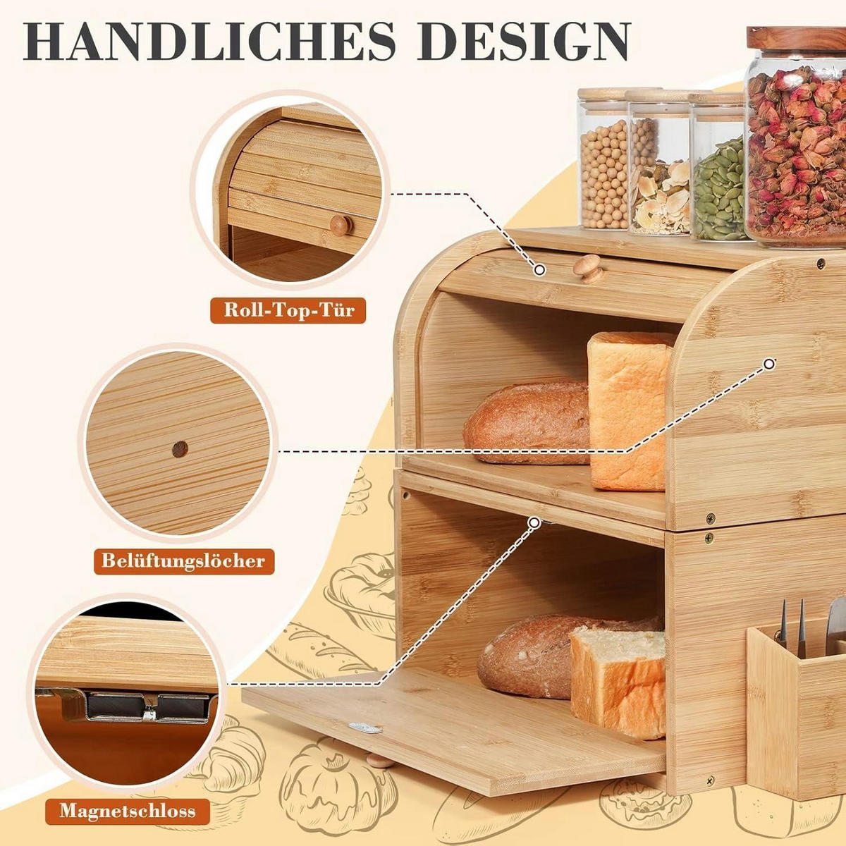 BROTKASTEN Holz Bambus 38x25x36cm - Hellbraun, Naturmaterialien (25/36/38cm)