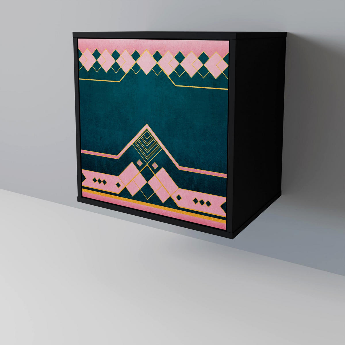 SIDEBOARD ROYAL COMPOSITION, Schwarz, 57,5x42x75,5 cm, Goldfarbene Metallfüße - Goldfarben/Multicolor, Holzwerkstoff/Metall (57.5/75.5/42cm) - SpaceRebels