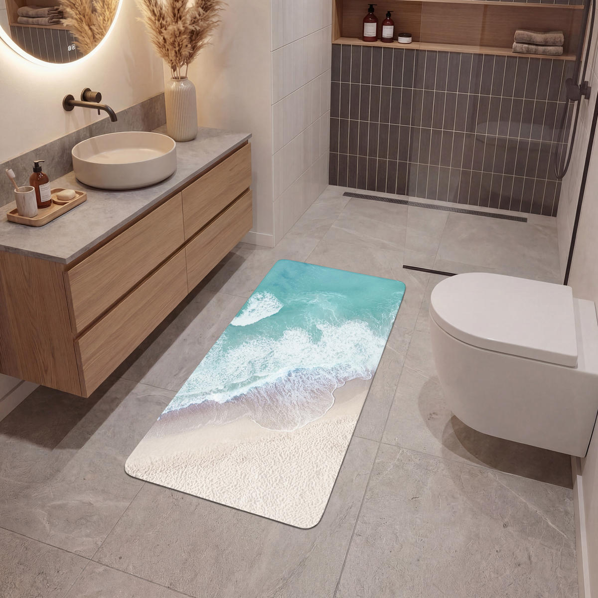 KOUPELNOVÁ PŘEDLOŽKA Pláž - Moře - Příroda - Léto 60x120 cm - tyrkysová, textil/plast (60/120cm) - OnlyWow