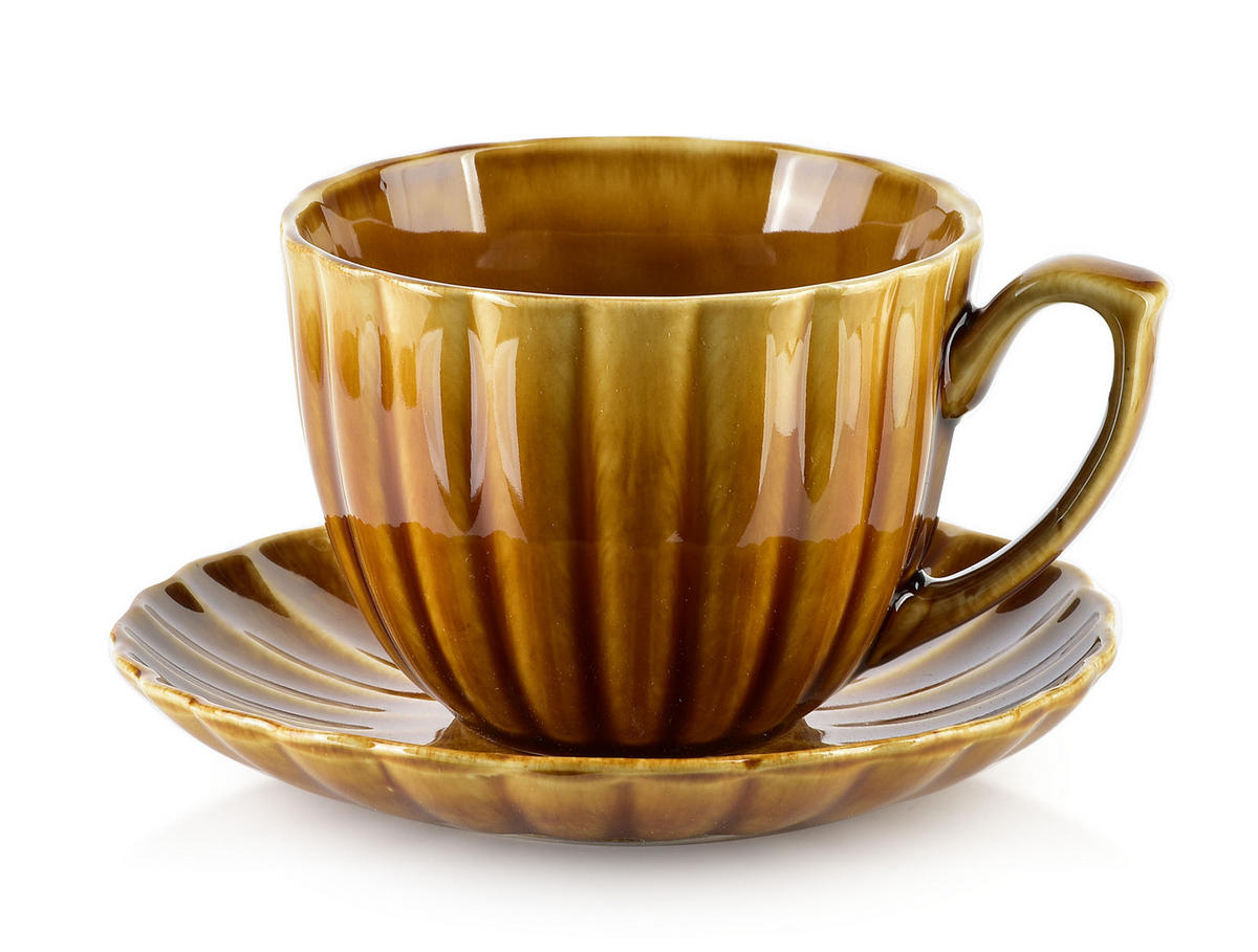 TASSE mit Untertasse Basic Honig 14.8/14.8/9 cm Keramik - Honig, Keramik (0.3L) - Mondex
