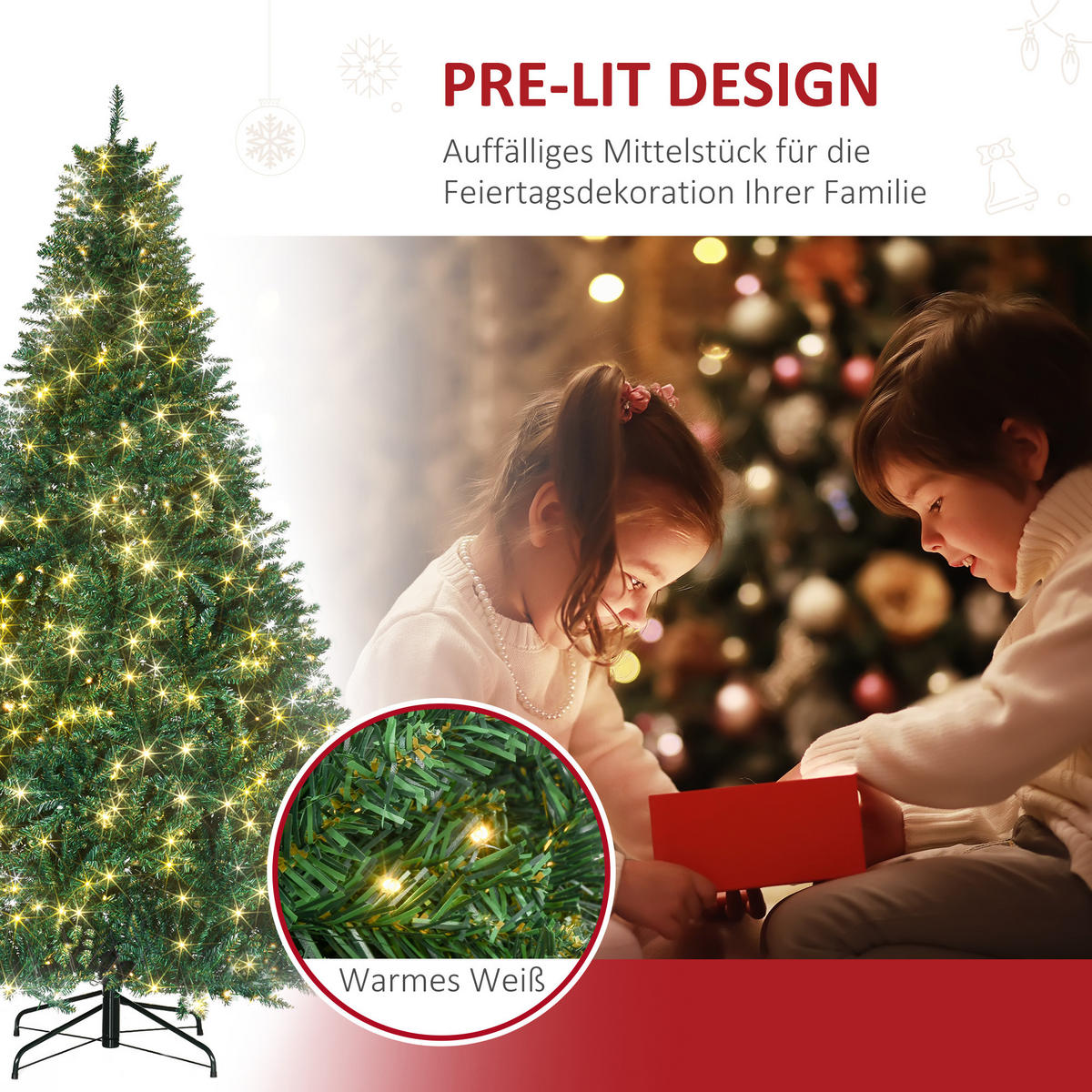 KÜNSTLICHER Weihnachtsbaum, 210 cm Christbaum mit 2154 Spitzen, 700 LED-Leuchte - Grün, Kunststoff (210cm) - HOMCOM