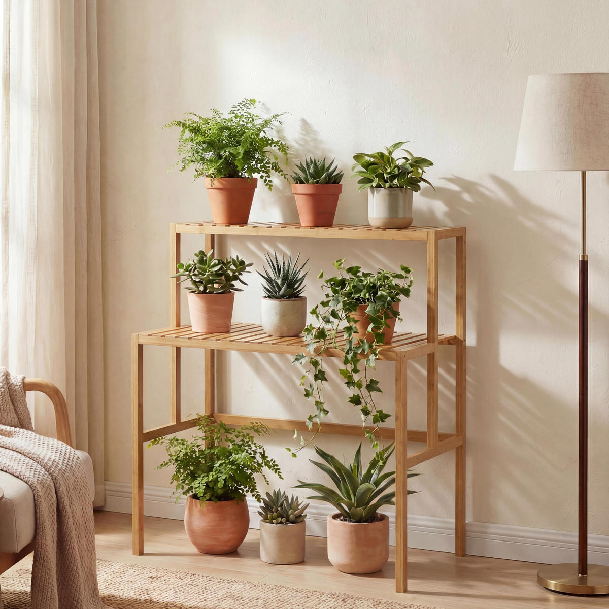 PFLANZENREGAL Beige - Beige, Holz (90/100/50cm) - MCW