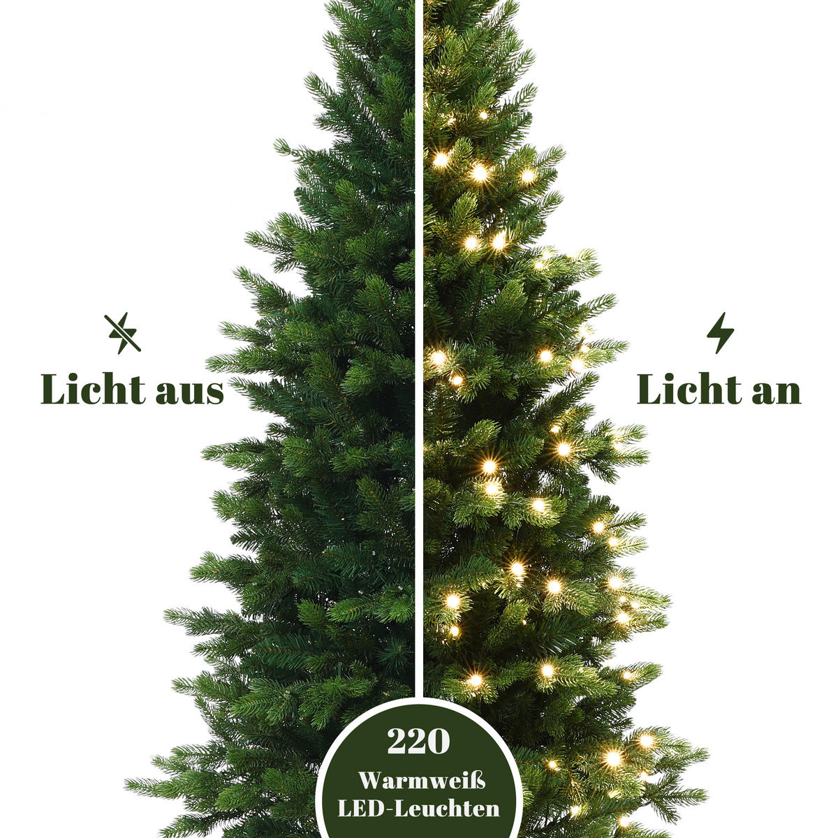KÜNSTLICHER Weihnachtsbaum 155 cm mit 220 LEDs, Fichten-Optik,1257 PE/PVC-Spitzen - Grün, Kunststoff (81/155cm) - Hometopia