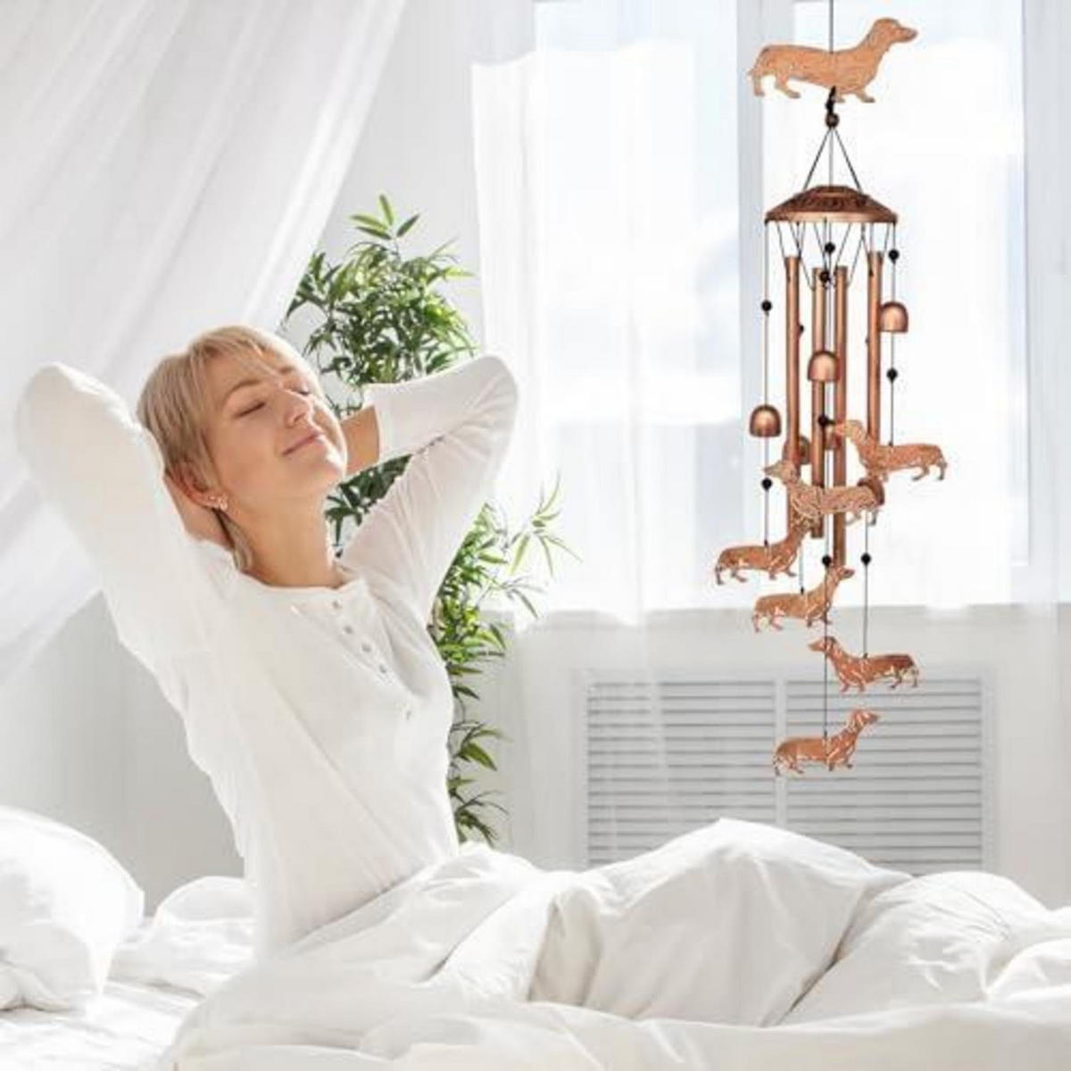 WINDSPIEL Dackel Metall Wetterfest Garten Deko - Bronzefarben, Metall (86.4/14/9.9cm)