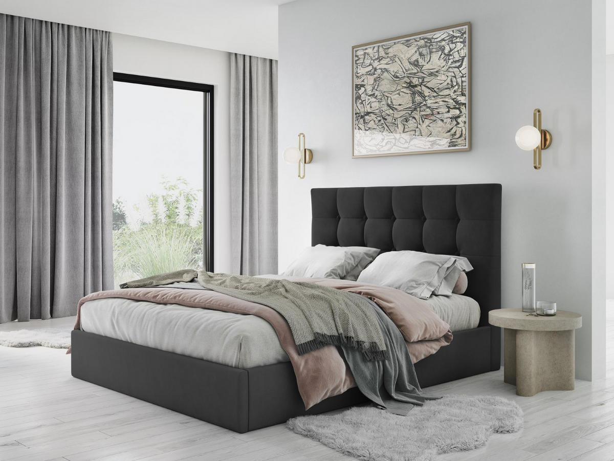 BETT mit Bettkasten und Kopfteil Phaedra aus Samt dunkelgrau 160x200cm - Dunkelgrau, Textil (160/200cm) - Micadoni