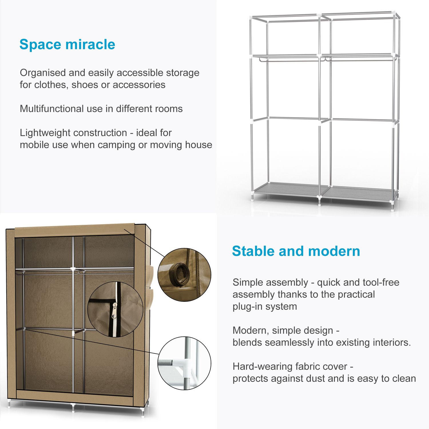 STOFFSCHRANK - Beige, Textil (108/170/45cm) - Intirilife