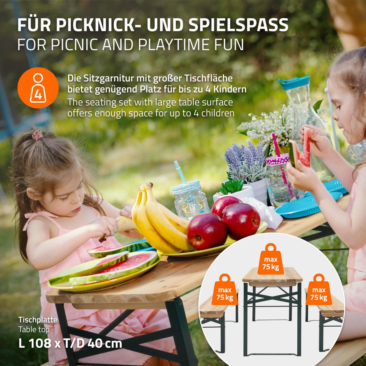 KINDERSITZGARNITUR OUTDOOR mit Stahlgestell Tannenholz Braun - Braun, Metall - ML-DESIGN