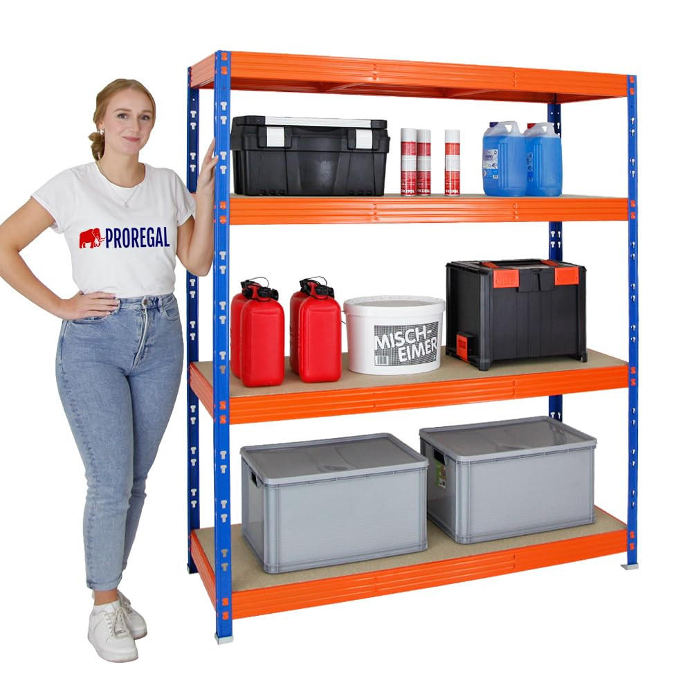 SCHWERLASTREGAL Rhino 180x160x60 cm 4 Spanplatten-Ebenen 8mm Fachlast 500 kg Blau/Orange - Blau/Orange, Metall (160/180/60cm) - PROREGAL