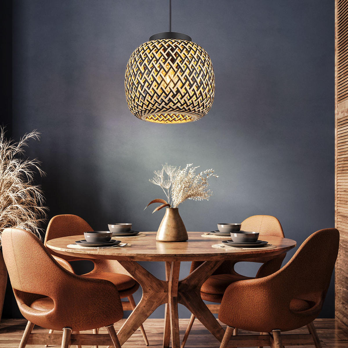 HÄNGELEUCHTE Metall Bambus Braun - Braun, Holz (30/30/120cm) - Globo Lighting