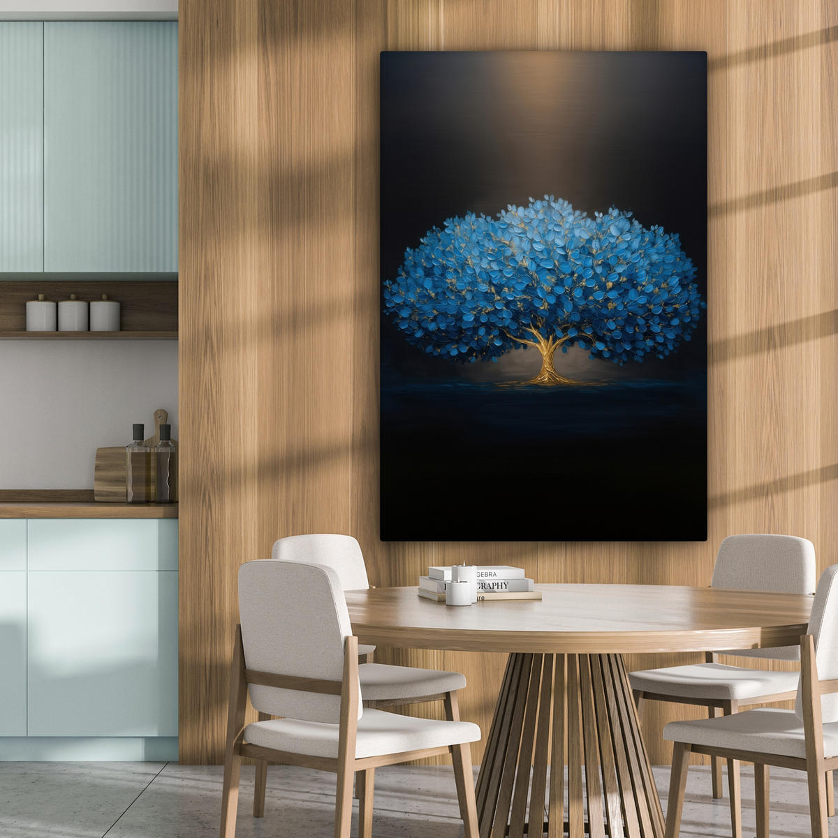 LEINWANDBILD Baum - Blau - Blätter - Pinselstriche Deko XXL 80x120 cm - Blau, Textil (80/120cm) - MuchoWow