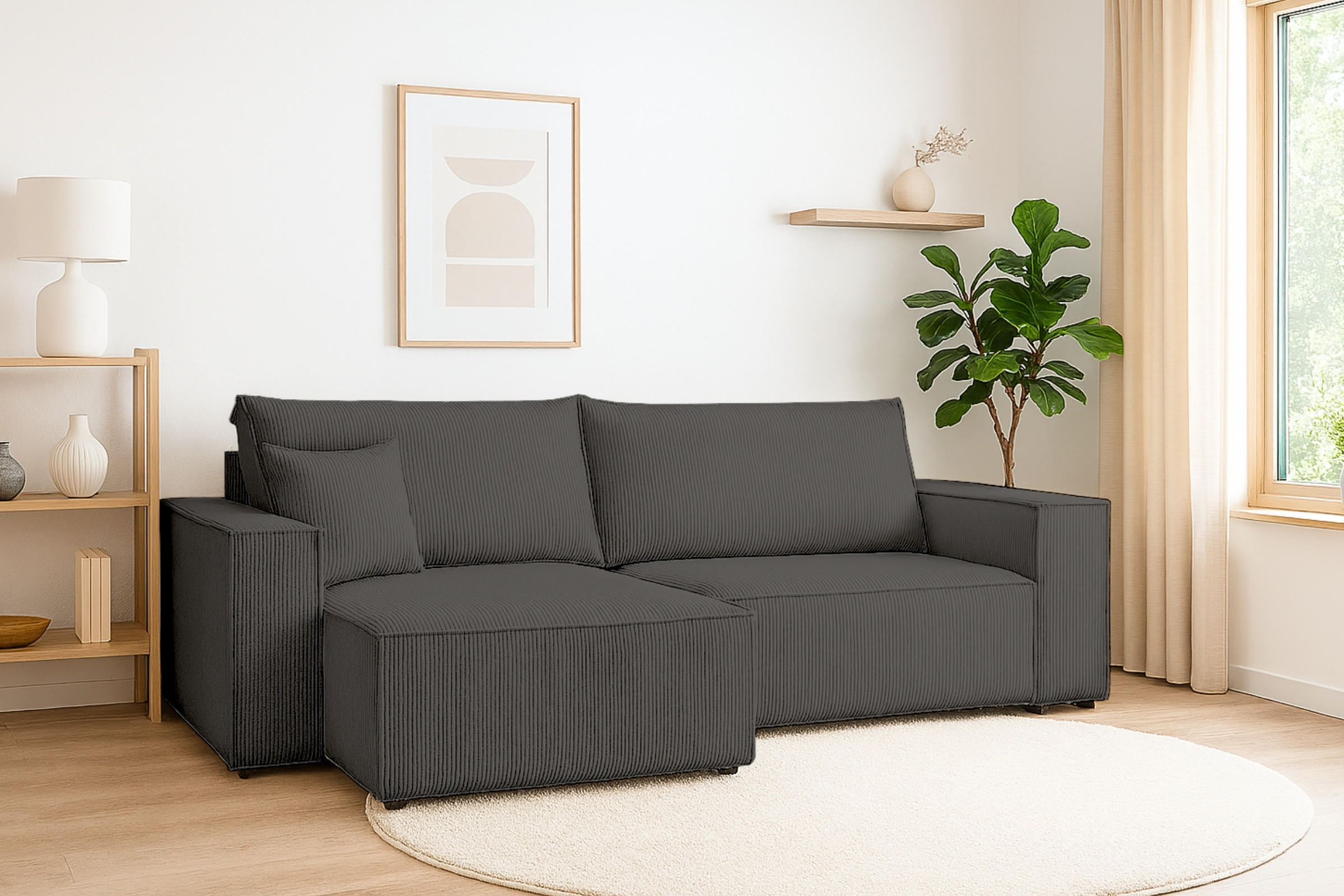 ECKSOFA MATT 255/153 cm links in Cord Anthrazit - Anthrazit/Schwarz, Holz/Holzwerkstoff (255/153cm) - Deine Möbel 24