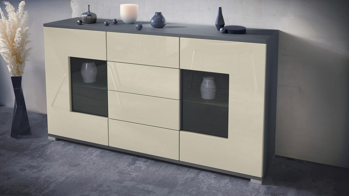 SIDEBOARD Grömitz Creme Hochglanz - Creme, Holzwerkstoff (138.5/75.5/35cm) - Vladon