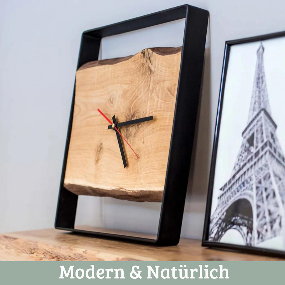 WANDUHR groß Holz EFFO HANDGEFERTIGT 37x37 cm Eiche Geräuschlos - Braun, Holz (37/37/4cm) - DELUKE