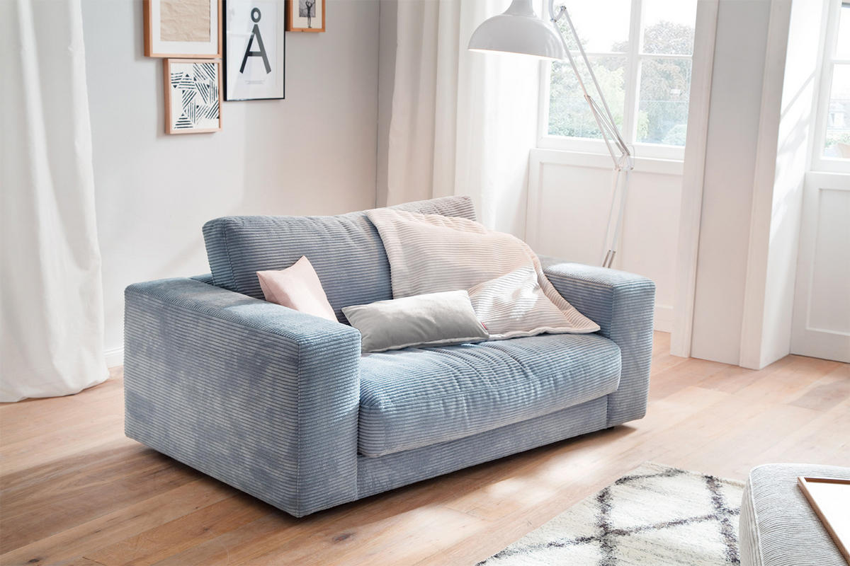 LOVESEAT MADELINE Hellblau Cord - Schwarz/Hellblau, Kunststoff/Textil (170/86/127cm) - KAWOLA