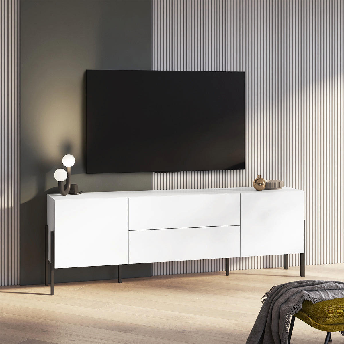 TV-MÖBEL Bérénice Mattweiß und Schwarz - Weiß, Holzwerkstoff (204/70/40cm) - Petits-meubles
