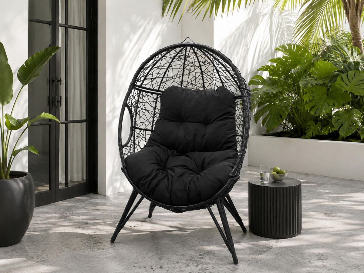 GARTENMUSCHEL Gestell aus Kunstharz Schwarz Rattanoptik - Schwarz, Kunststoff (82/155/95cm) - Concept Usine