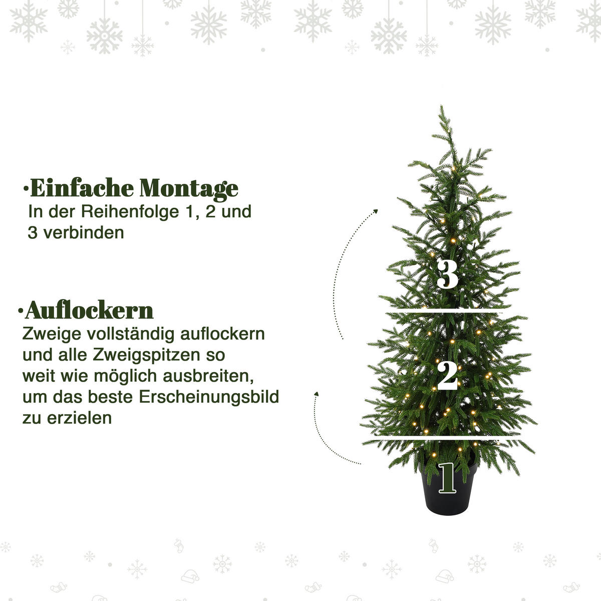 KÜNSTLICHER Weihnachtsbaum im Topf, 123 cm, 100 warmweiße LEDs - Grün, Kunststoff (52/123cm) - Hometopia
