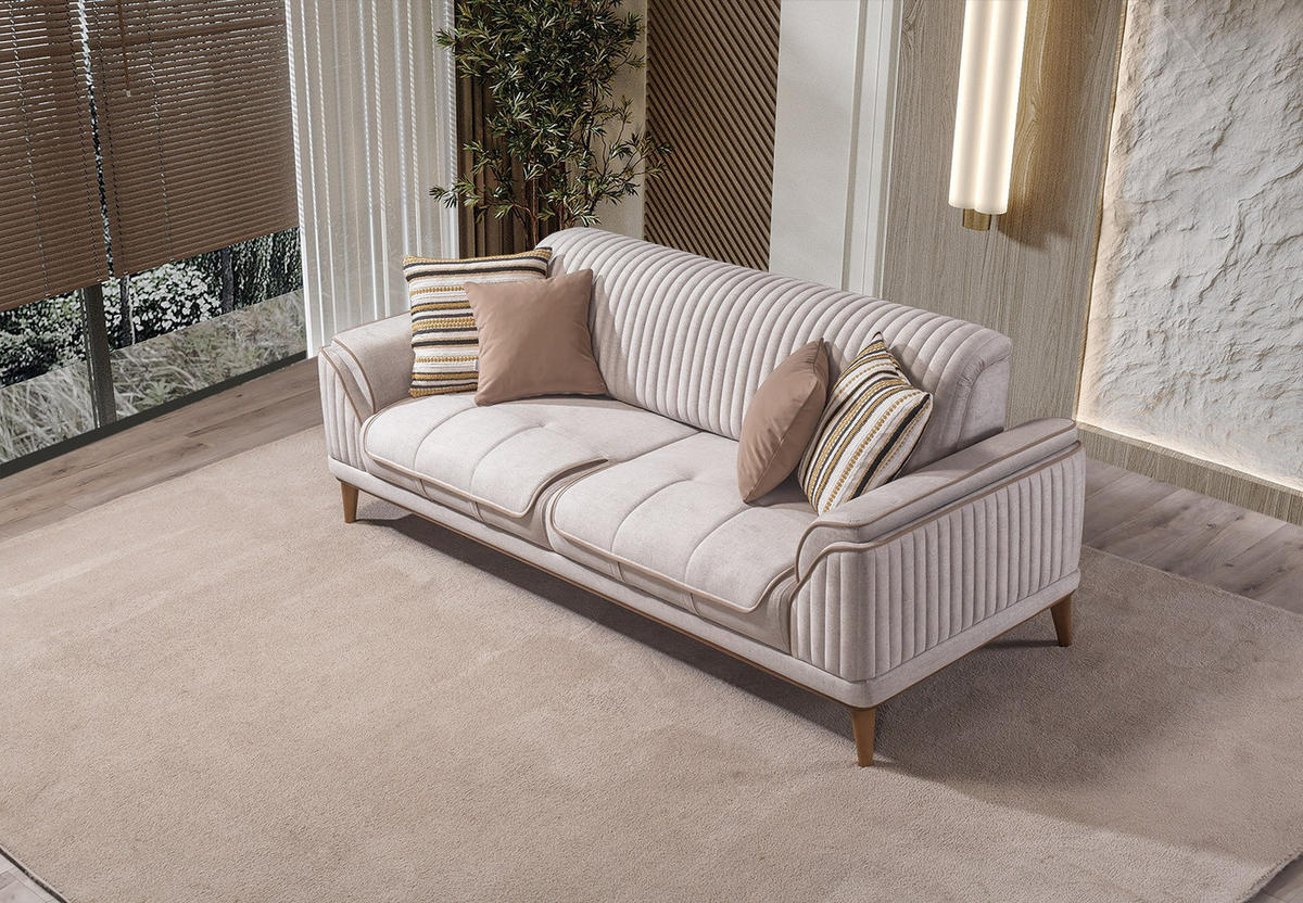 SITZGARNITUR Bond Creme Stellvariante:3+2 - Creme, Holz (227/85/100cm) - Villa Möbel