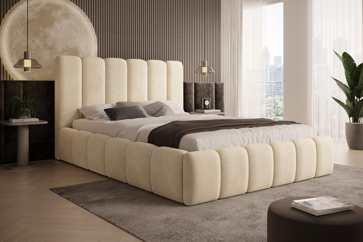 POLSTERBETT Vilo 180x200 mit Bettkasten und Stabilem Metallgestell - Creme, Textil (180/200cm) - Storez24