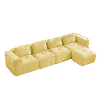 ECKSOFA 344/162/67 cm in Gelb aus Polyester mit Hocker und 32D-Schaumstoff - Gelb, Kunststoff (162/344cm) - Flora Grace